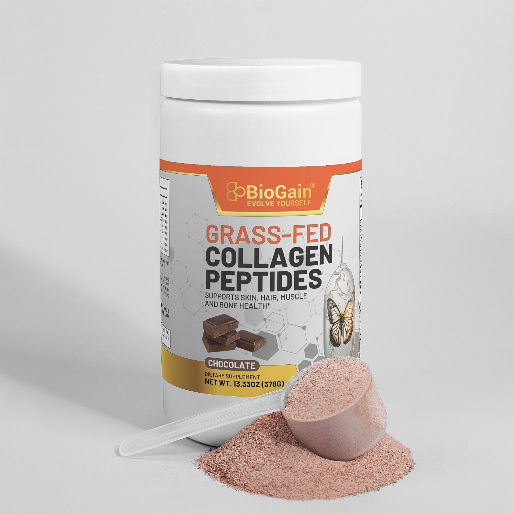 BioGain® Grass-Fed Hydrolized Collagen Peptides Powder (Chocolate)