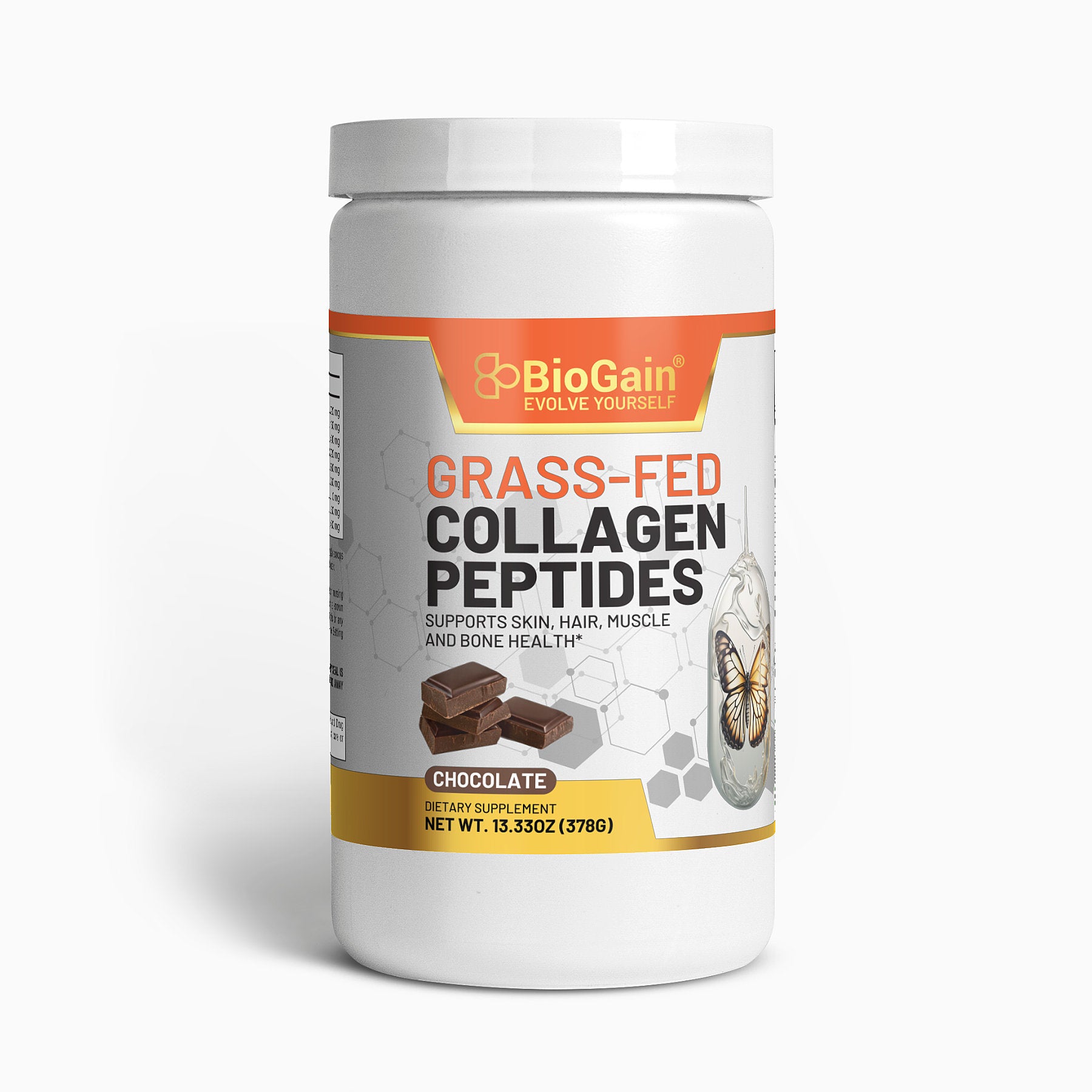 BioGain® Grass-Fed Hydrolized Collagen Peptides Powder (Chocolate)