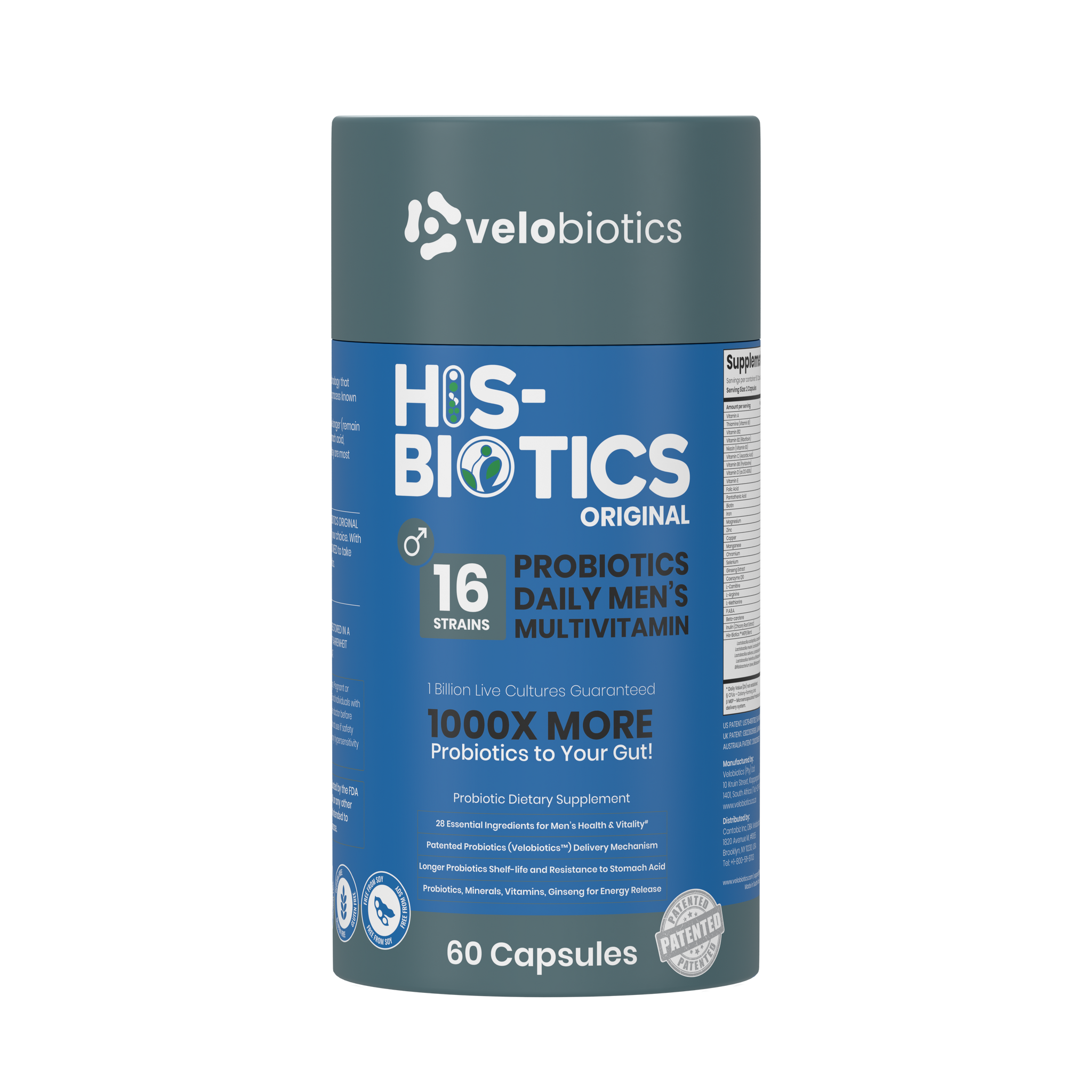 His-Biotics Original Capsules probiotic daily men's multivitamin with 16 strains and 1 billion live cultures, 60 capsules bottle