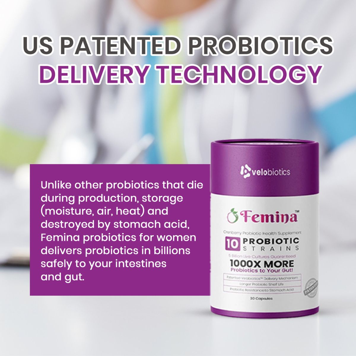 Patented Femina™ Probiotic Capsules with Cranberry Extract for Women